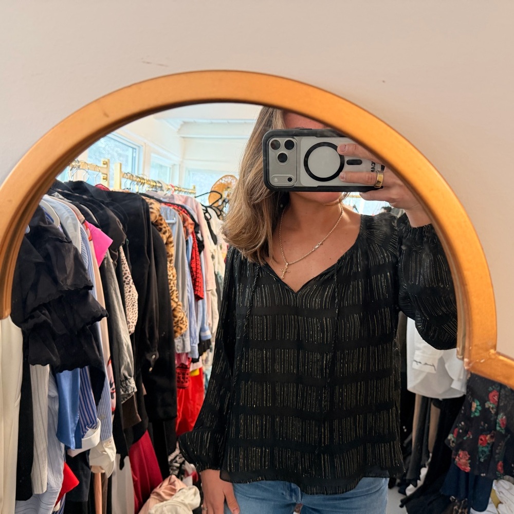 LoveShackFancy Black and Gold Blouse